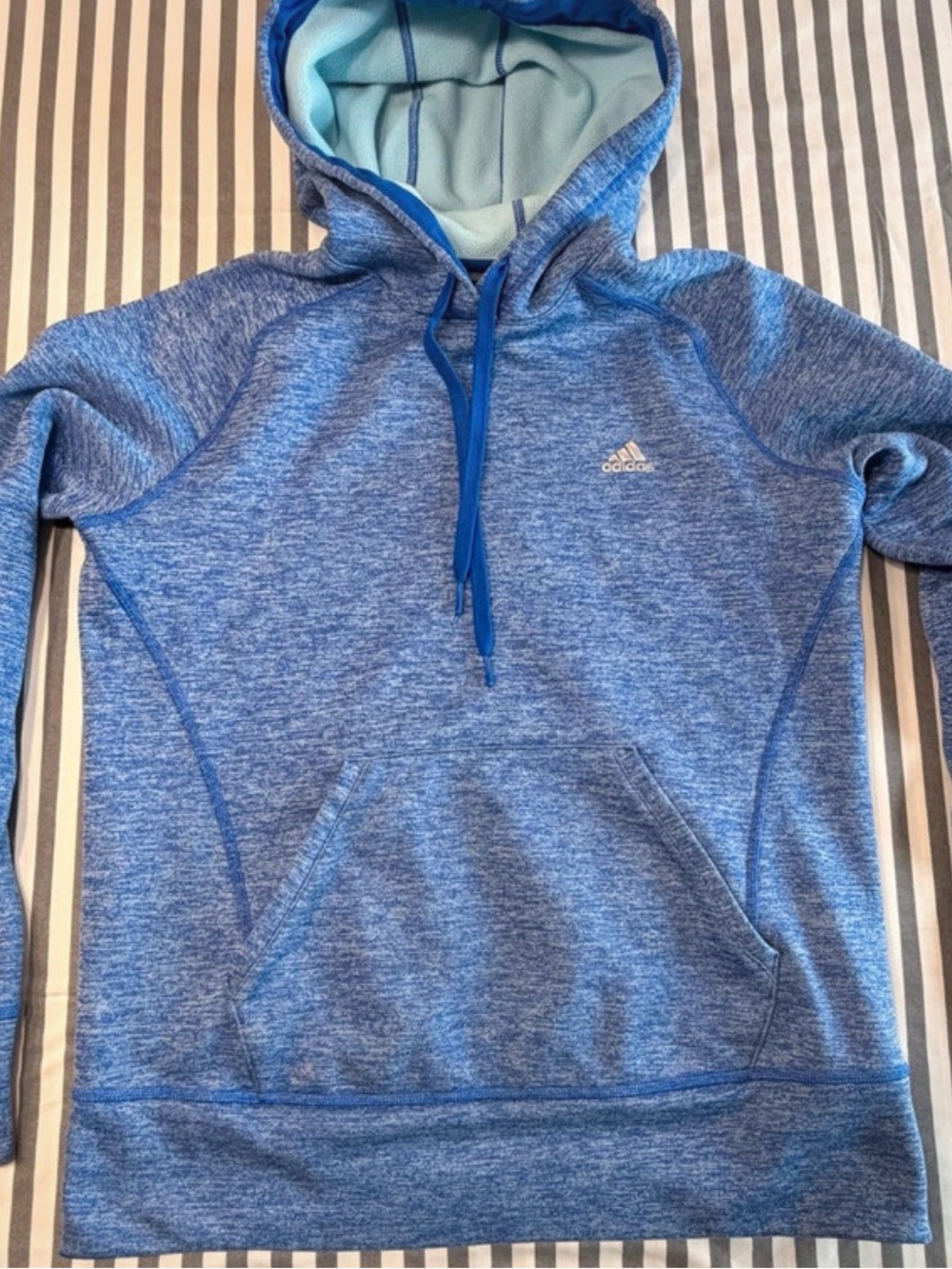 Adidas Climawarm Blue Fleece Hoodie Sweatshirt Thumbholes Women's Size Medium M